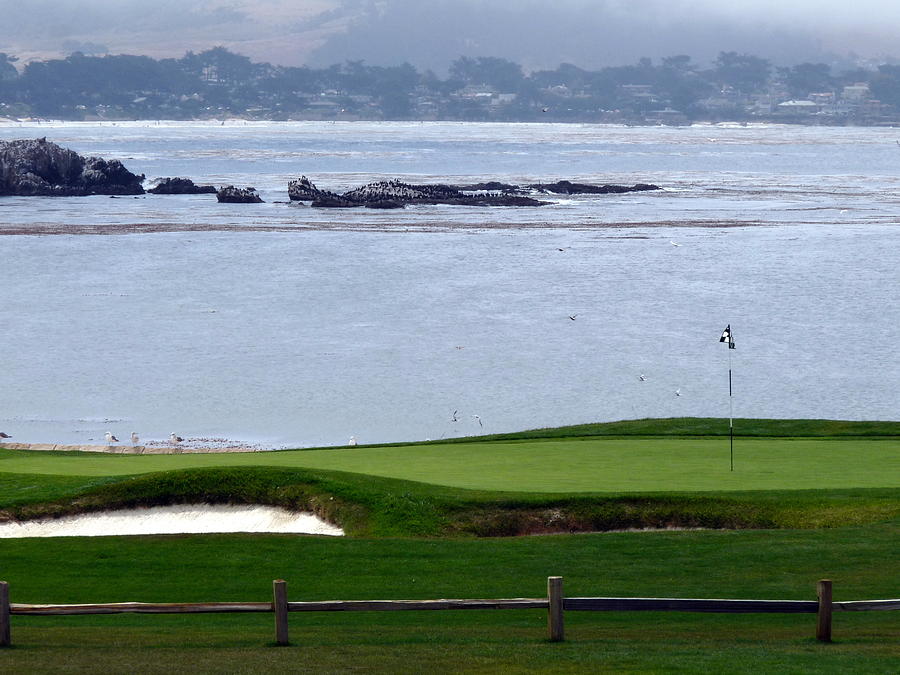 Pebble Beach 18th Flag Photograph by Jeff Lowe