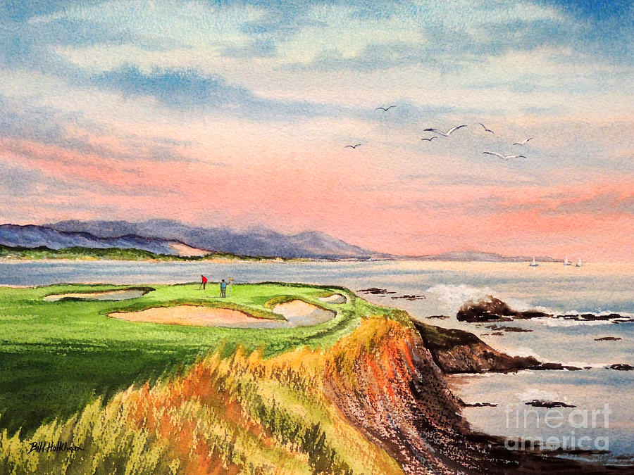 Pebble Beach Golf Course Painting - Pebble Beach Golf Course Hole 7 by Bill Holkham