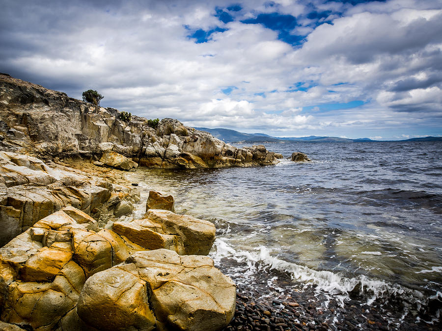 Nature Photograph - Pebbled Beach Under Dramatic Skies Number Two by Kaleidoscopik Photography