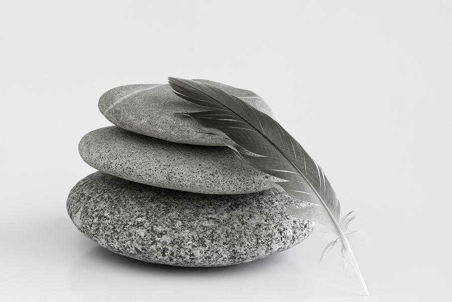 Pebbles and a feather Photograph by Cortena