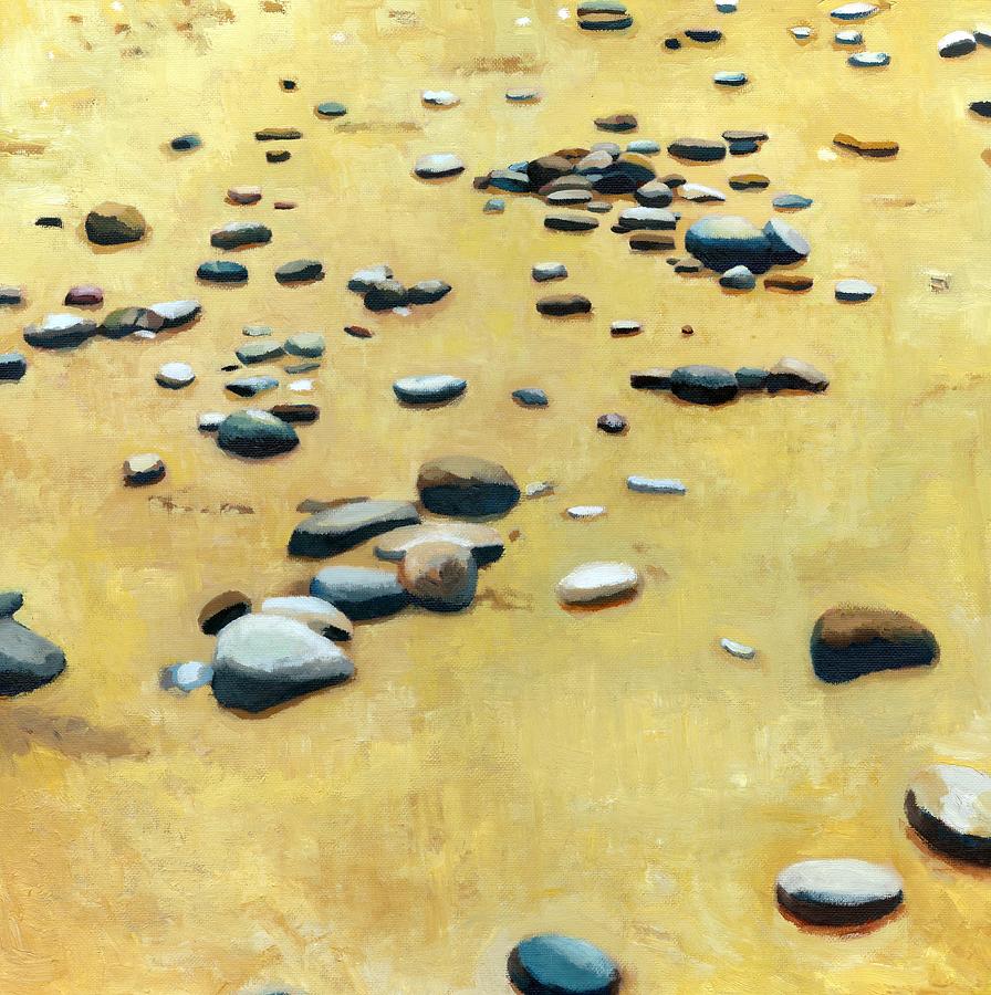 Nature Painting - Pebbles on the Beach - Oil by Michelle Calkins