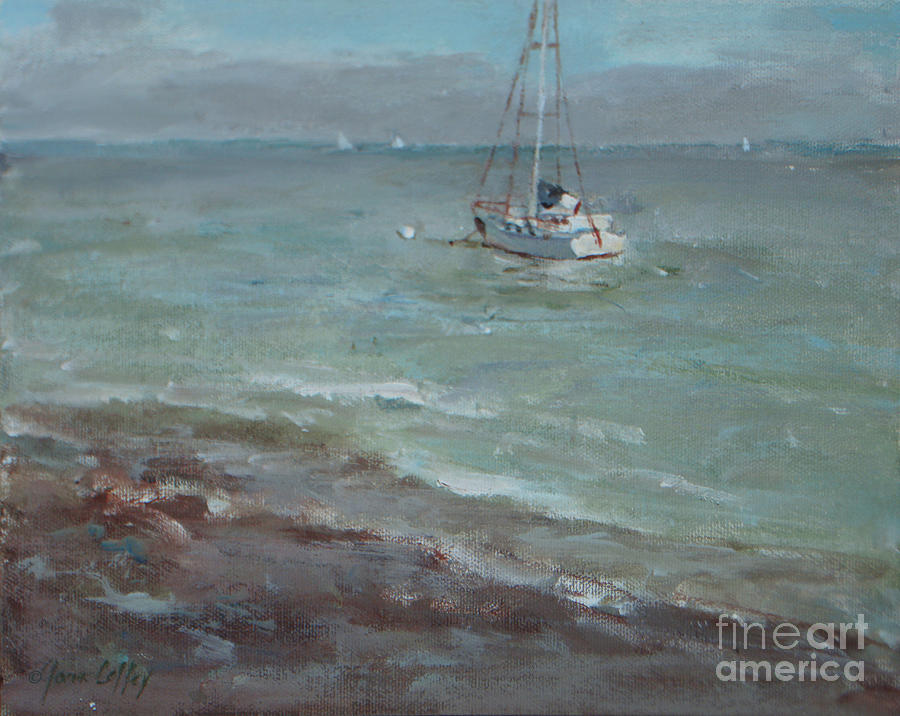 Pebbly Beach Sail Boat Painting by Joan Coffey