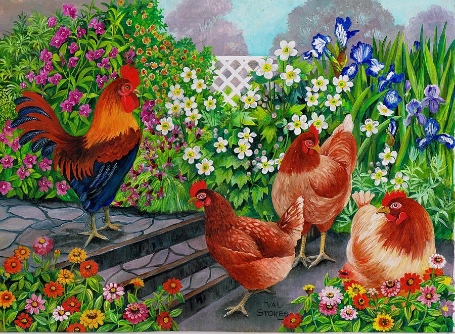 Pecking Order Painting by Val Stokes