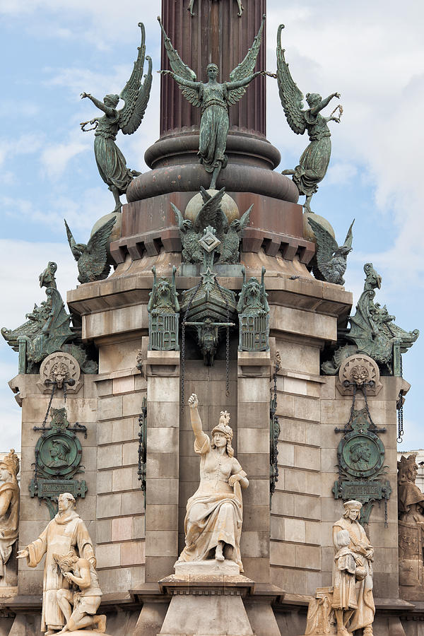 Columbus Photograph - Pedestal of Columbus Monument in Barcelona by Artur Bogacki