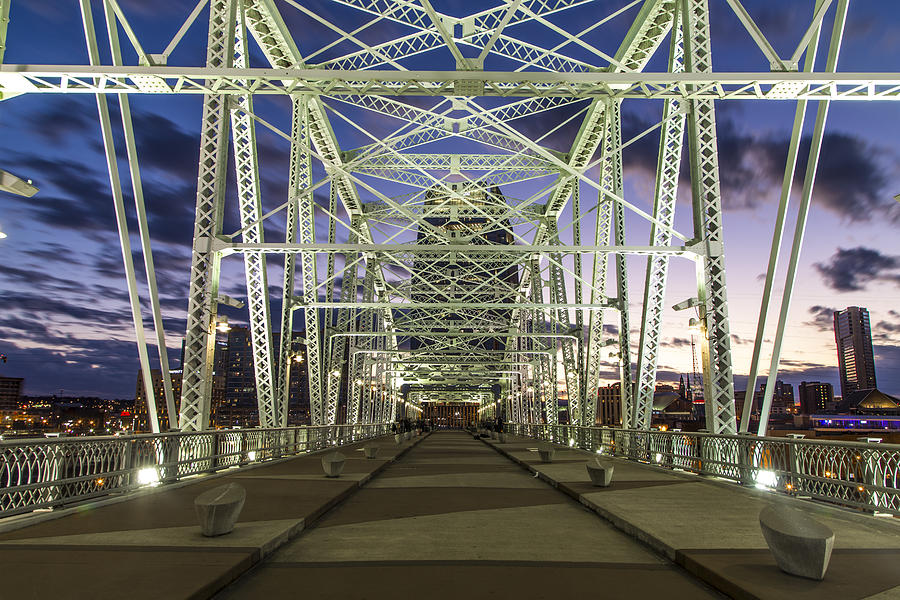 Pedestrian Bridge in Nashville at sunset Photograph by John McGraw