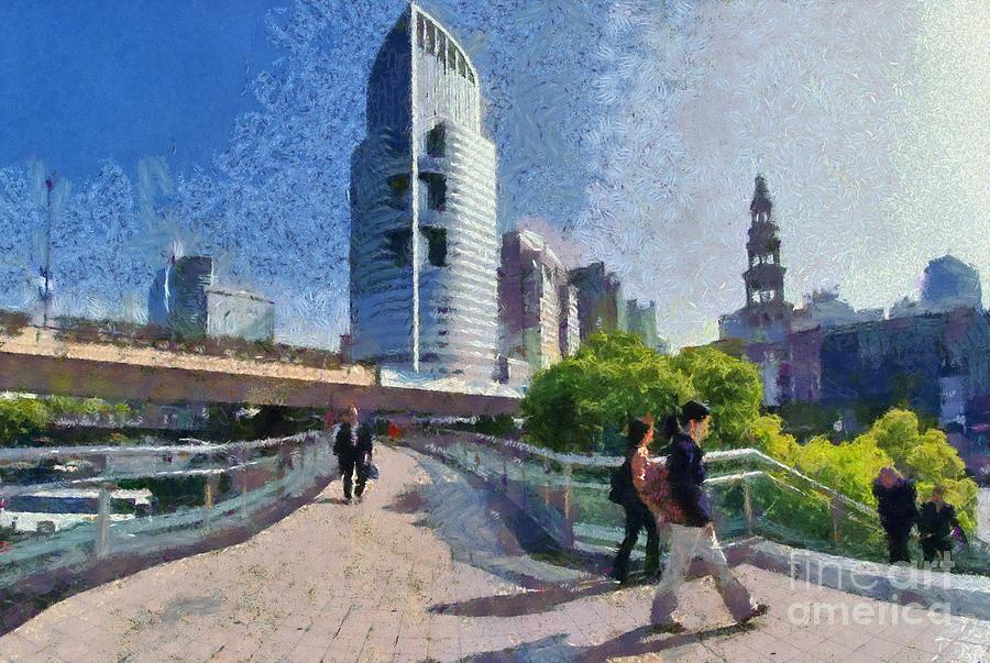 Pedestrian bridge in Shanghai Painting by George Atsametakis