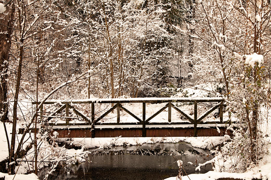 Pedestrian bridge in the snow Photograph by Michael Porchik