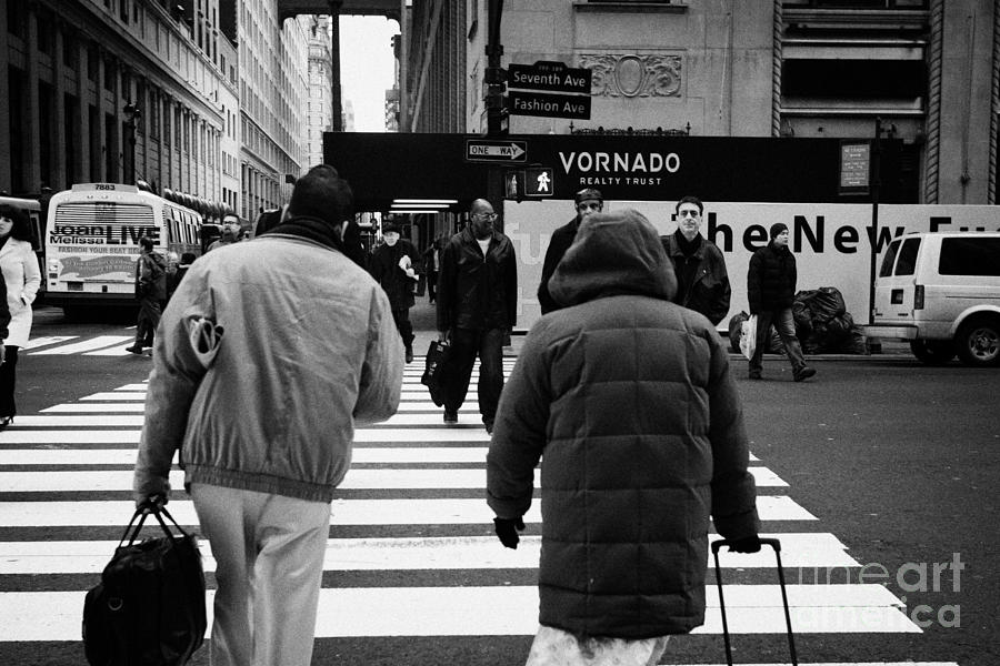 Winter Photograph - Pedestrians Crossing Crosswalk Carrying Luggage On Seventh 7th Ave Avenue by Joe Fox