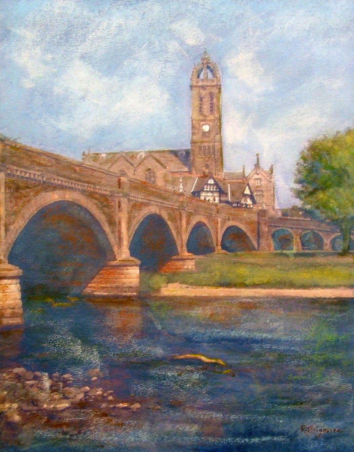 PEEBLES  Bridge Inn and Parish Church Painting by Richard James Digance