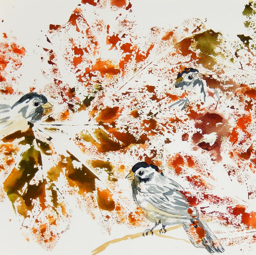 Peek A Boo Chickadees Square Painting by Ellen Levinson