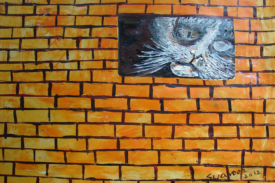 Peeking  Cat Painting by Anand Swaroop Manchiraju