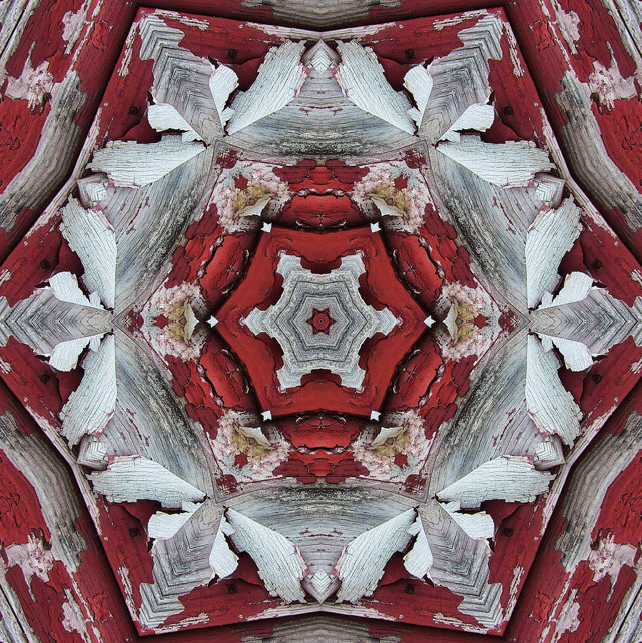 Peeling Red Barn Paint Kaleidoscope Photograph by Kathy Clark
