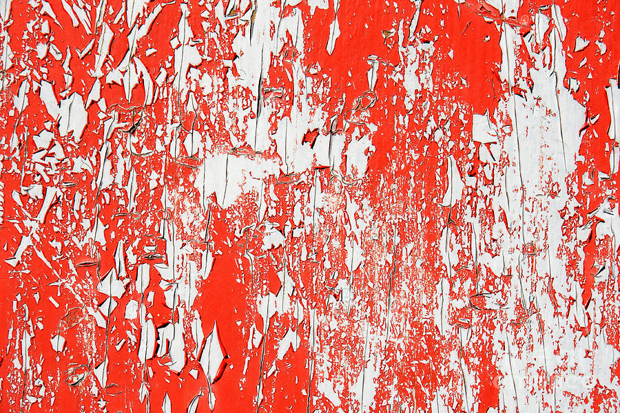 Abstract Photograph - Peeling red paint background by Sylvie Bouchard