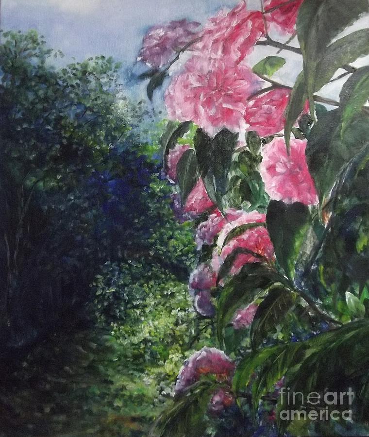 Peeping Pink Peonies Painting by Lizzy Forrester