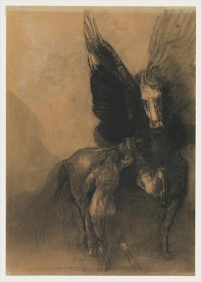 Odilon Redon Drawing - Pegasus And Bellerophon by Odilon Redon
