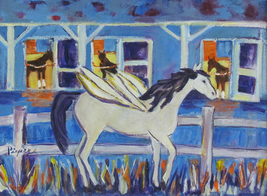 Pegasus at Race Track Painting by Betty Pieper