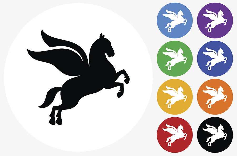 Pegasus Icon on Flat Color Circle Buttons Drawing by Alex Belomlinsky