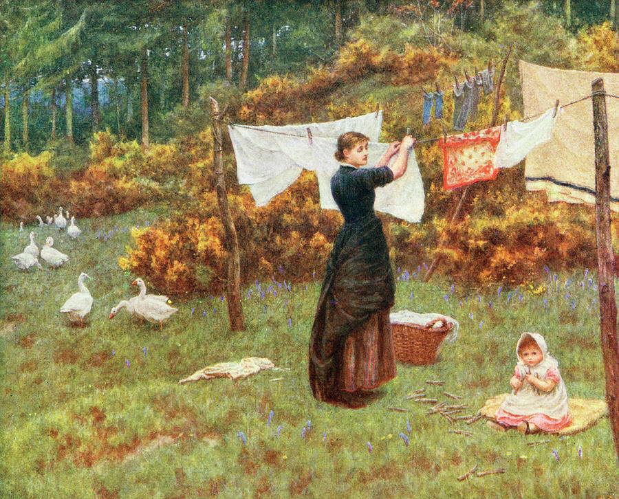 Pegging Out The Washing In The English Drawing by Mary Evans Picture ...