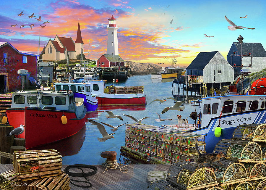 Boat Drawing - Peggys Cove by MGL Meiklejohn Graphics Licensing