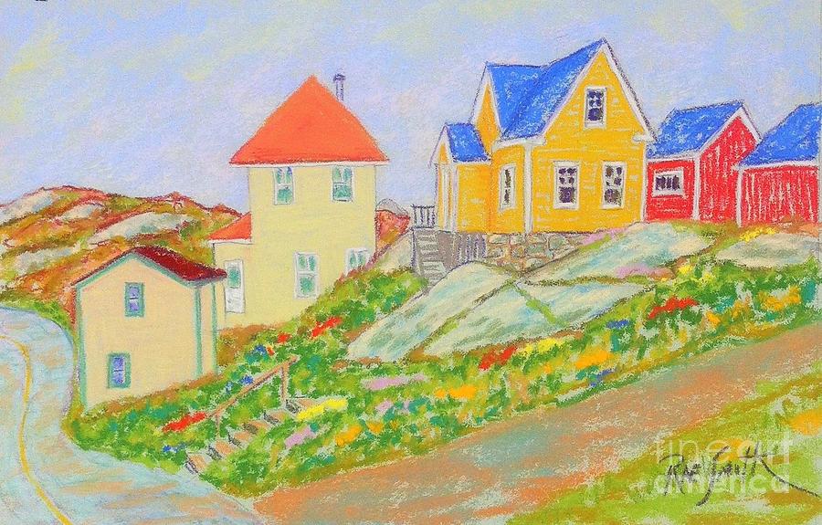 Peggys Cove Houses Pastel by Rae  Smith