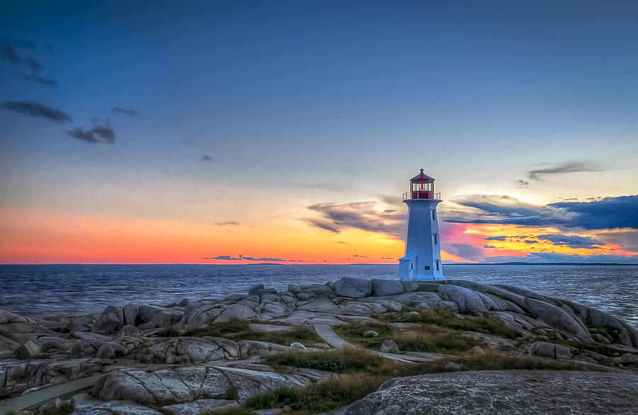 Peggys Cove Lighthouse Sunset Photograph by Joe Gliozzo