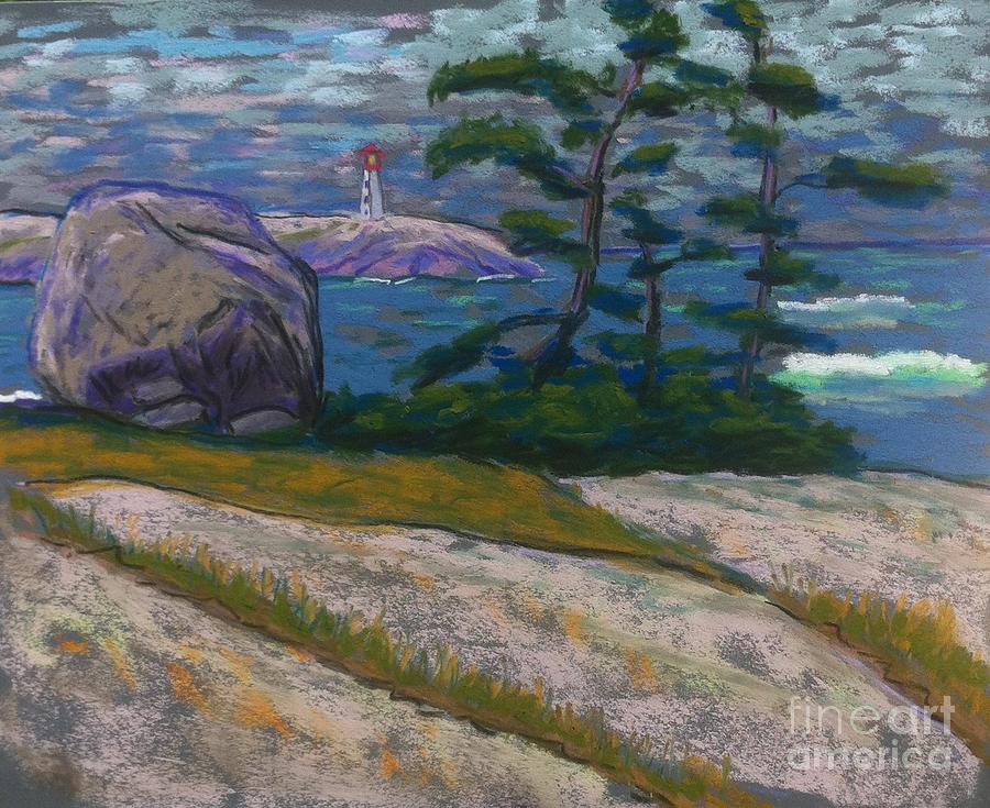 Peggys Cove Rocks Pastel by Rae  Smith