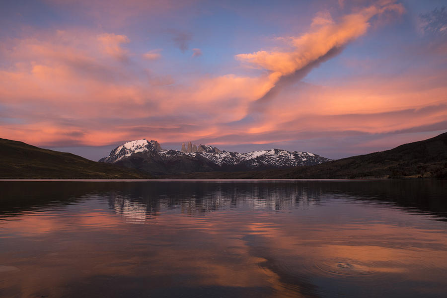 Pehoe Lake At Sunset Paine Massif Photograph by Pete Oxford