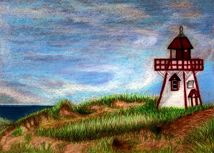 PEI Lighthouse Drawing by Jo Prevost