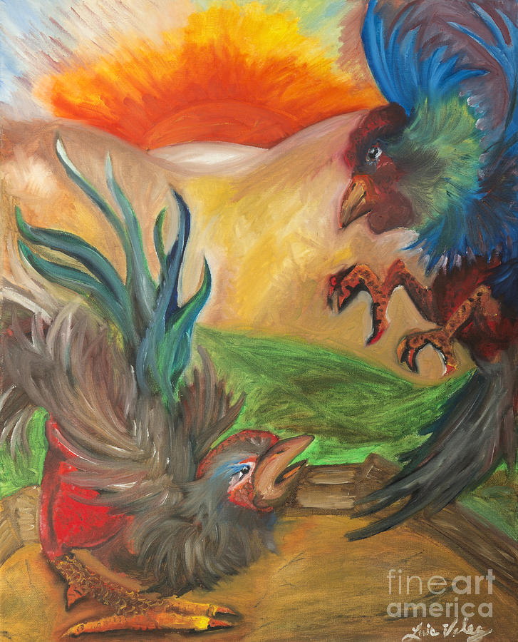 Chicken Painting - Pelea de Gallos cockfight by Luis Velez
