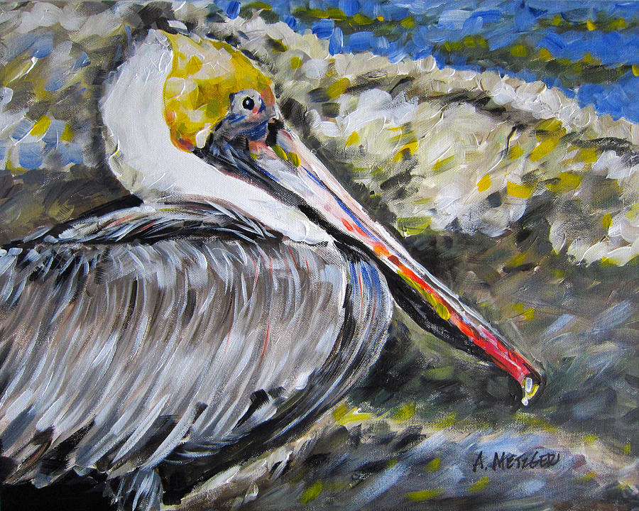 Pelican Beach Painting by Alan Metzger