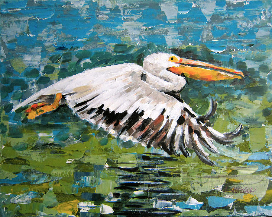 Pelican Flight Painting by Alan Metzger