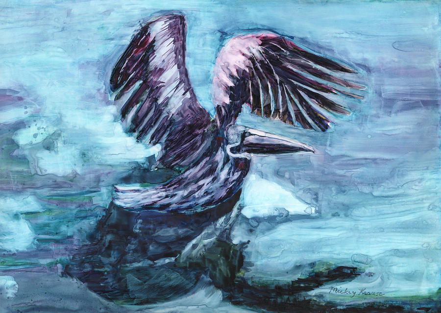 Pelican Painting - Pelican Landing by Mickey Krause