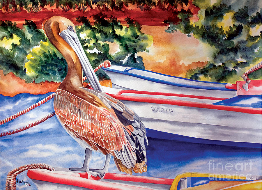 Pelican on a Ponga Painting by Kandyce Waltensperger