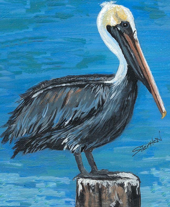 Pelican on Post Painting by Steve M Broussard - Fine Art America