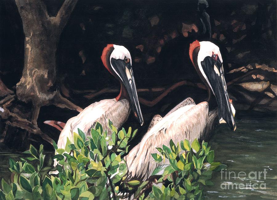 Pelican Pair Painting by Barbara Jewell