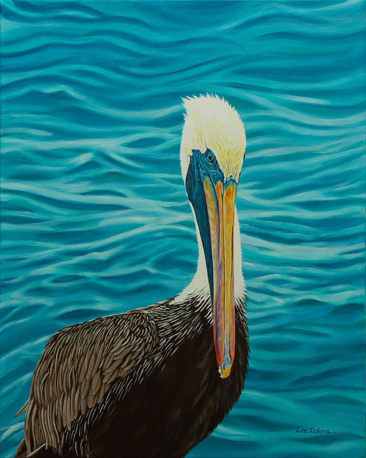 Pelican Pose Painting by Liz Zahara
