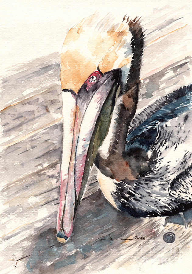 Pelican Pose on the Pier Painting by Claudia Hafner