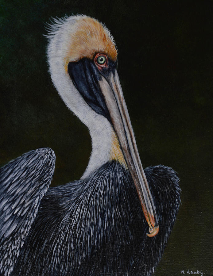 Pelican Posing Painting by Nancy Lauby