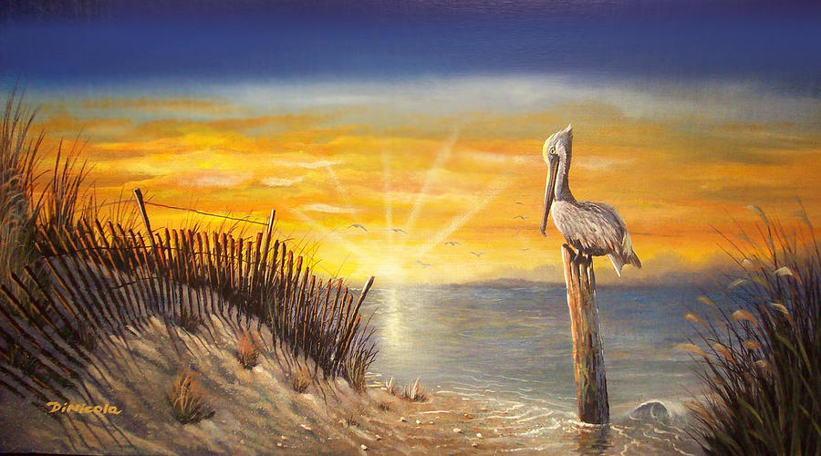 Pelican Sunrise Painting by Anthony DiNicola