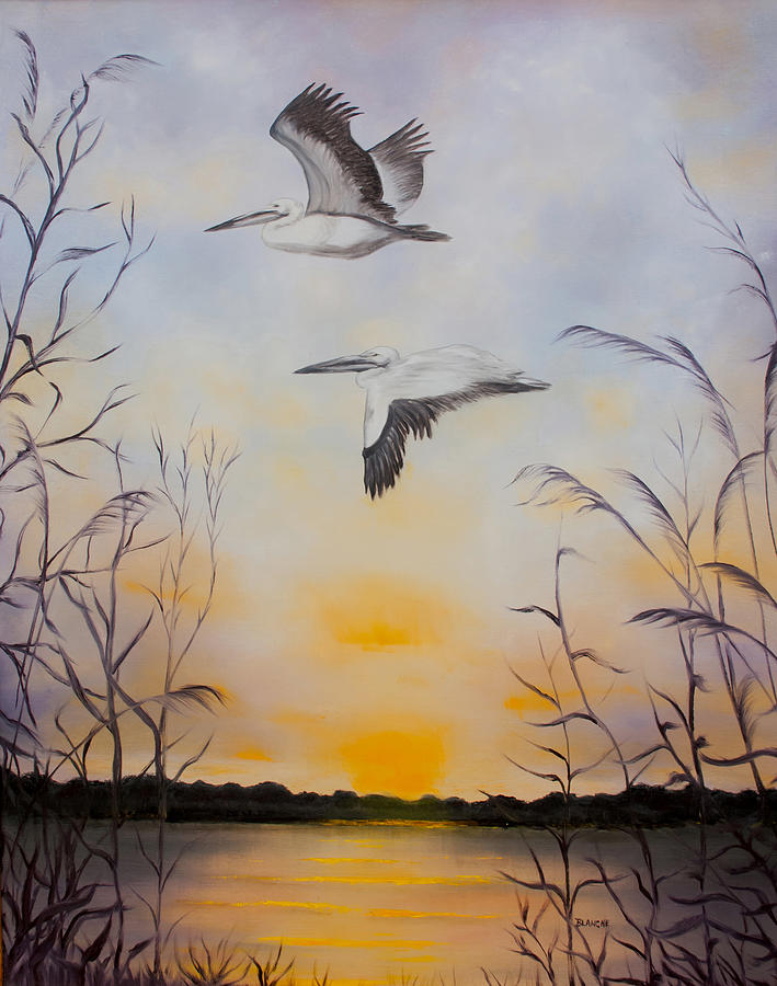 Pelican Sunset Painting by Blanch Paulin - Fine Art America