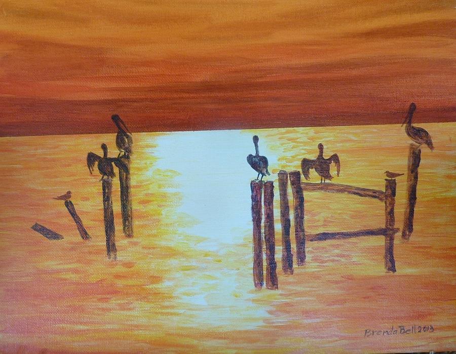 Pelican Painting - Pelican Sunset by Brenda  Bell