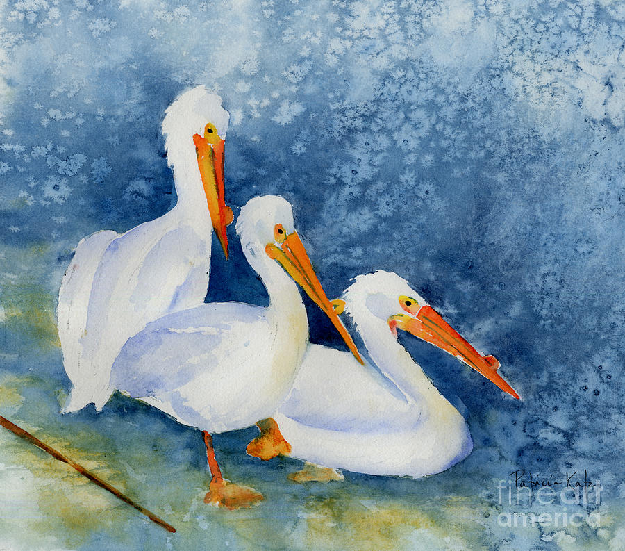 Pelicans At The Weir Painting by Pat Katz