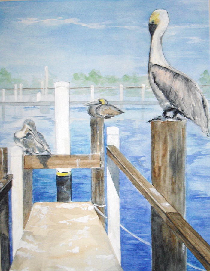 Pelicans Painting by Ellen Canfield
