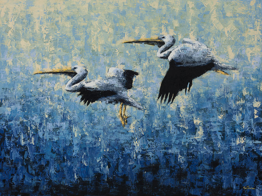 Pelicans Painting by Ned Shuchter