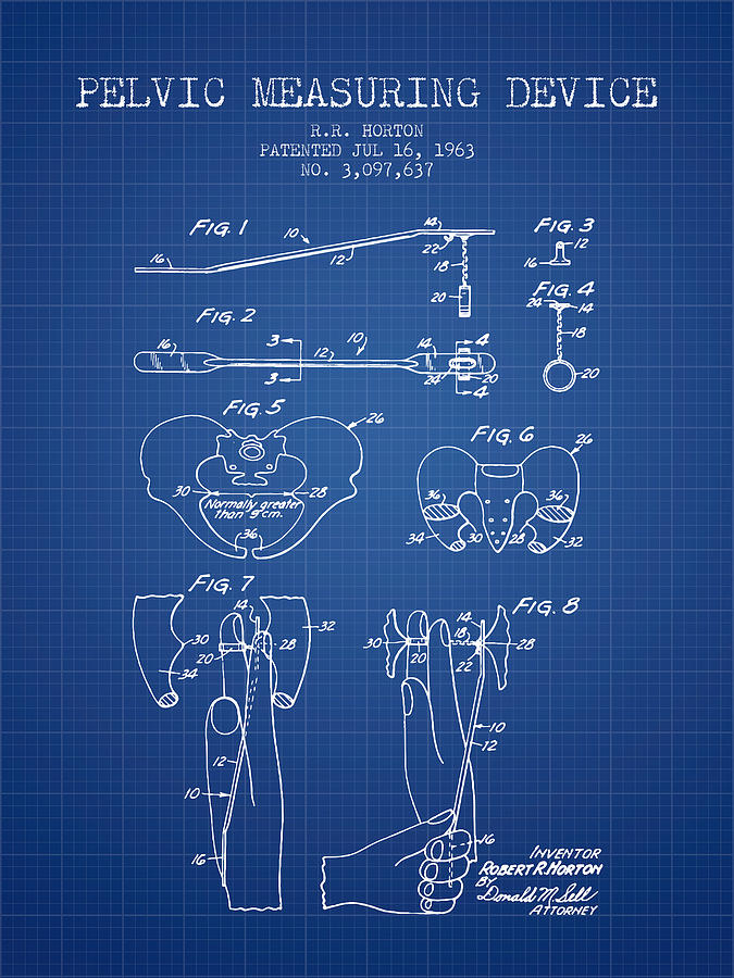 Vintage Drawing - Pelvic Measuring Device Patent from 1963 - Blueprint by Aged Pixel