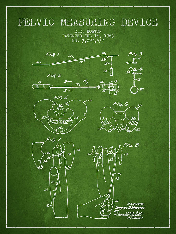 Vintage Drawing - Pelvic Measuring Device Patent from 1963 - Green by Aged Pixel