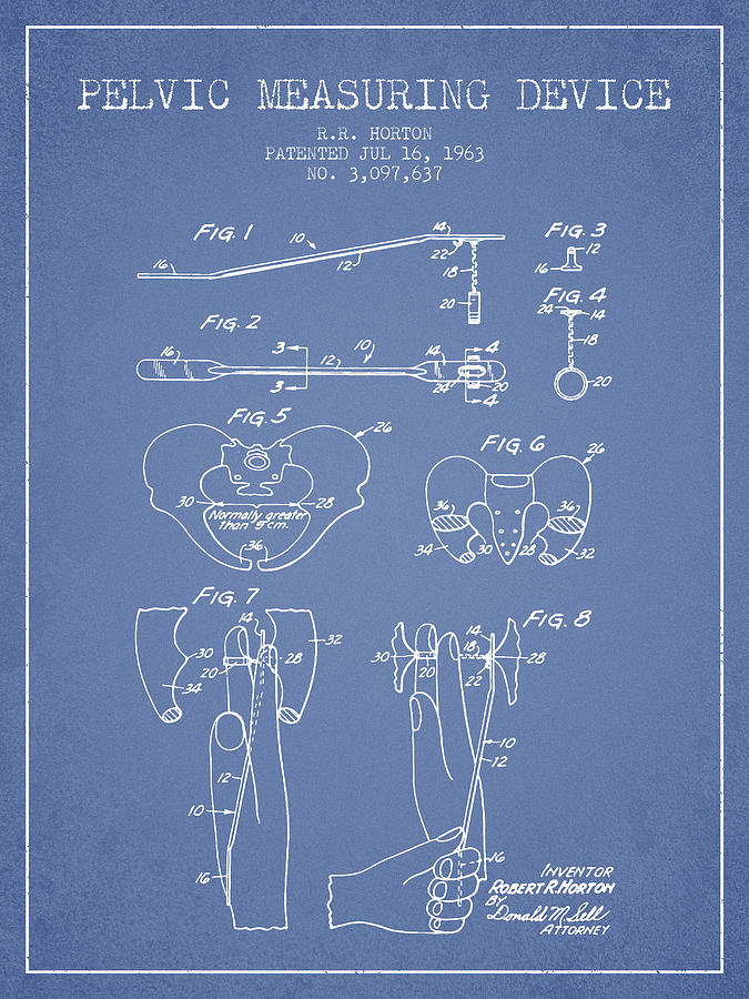 Vintage Drawing - Pelvic Measuring Device Patent from 1963 - Light Blue by Aged Pixel