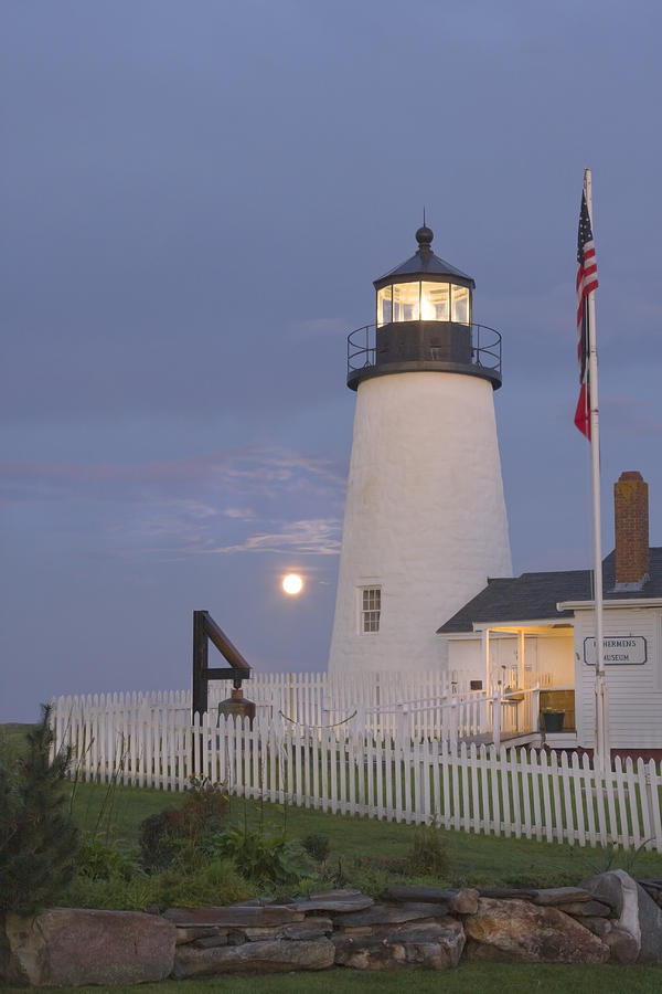 Pemaquid Point Lighthouse and Moon Maine Coast Photograph by Keith Webber Jr