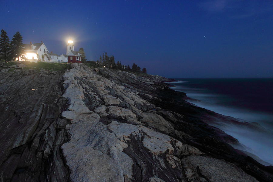 Pemaquid Point Lighthouse Moonlight Photograph by John Burk