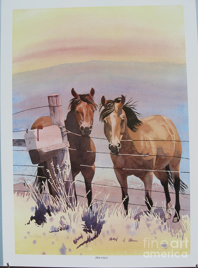 Horse Landscape Painting - Pen Pals by Cathy Sky
